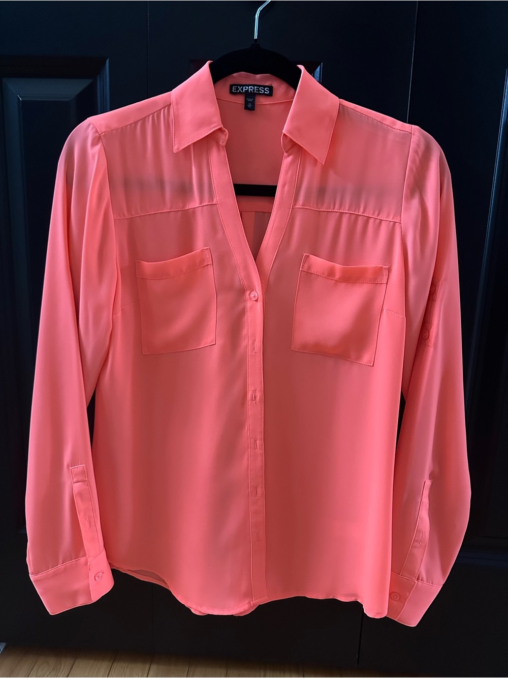 Express Coral-Pink Long Sleeve Button-Down Blouse